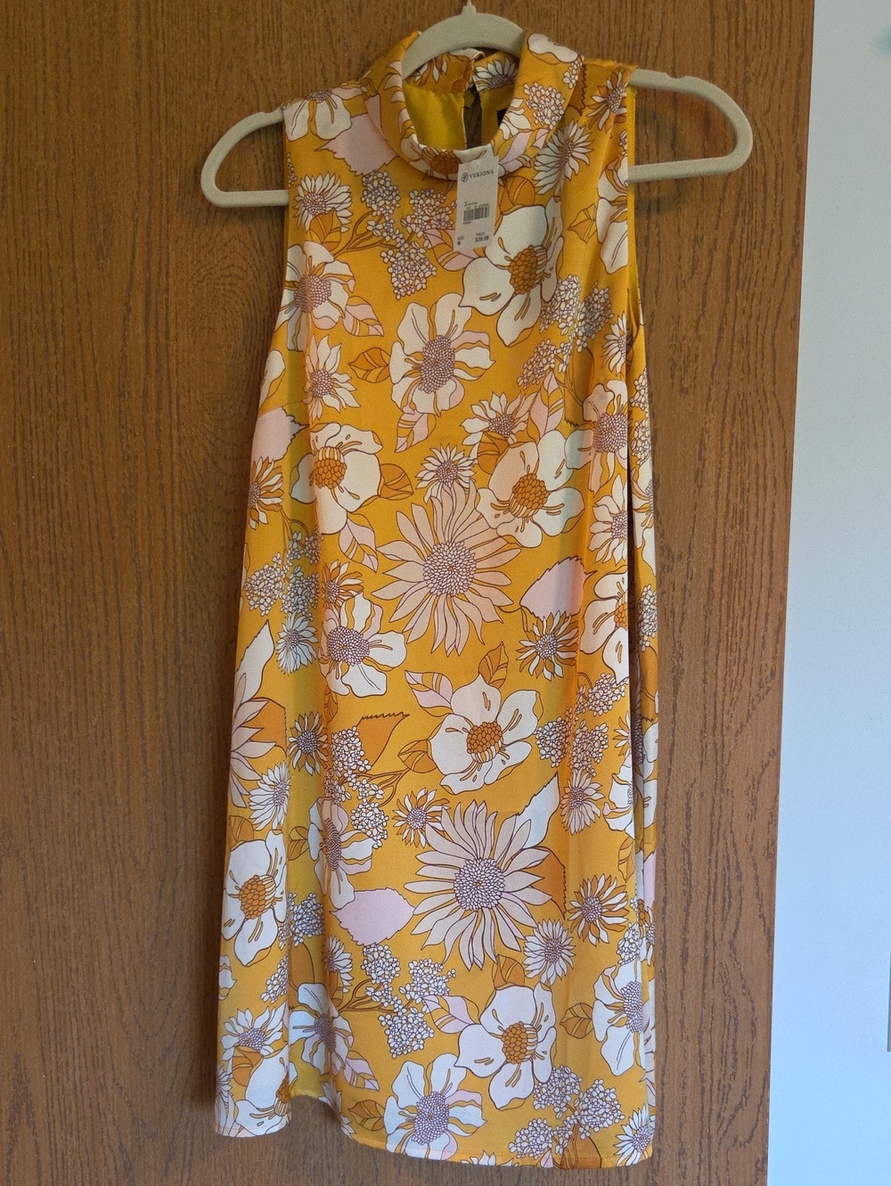 High-Neck Floral Midi Dress in Mustard by
